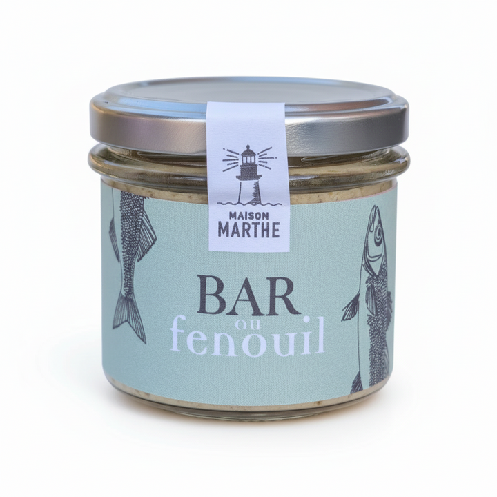 Feinere Wolfsbarsch mit Fenchel in Konserve von Conserverie Maison Marthe, hergestellt auf der Insel Oléron.