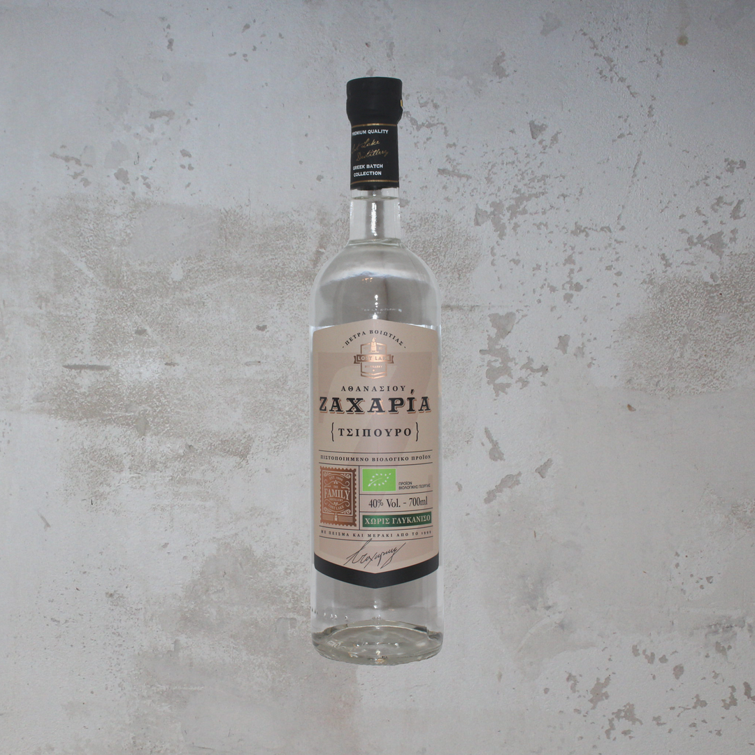 Flasche Lost Lake Distillery Roditis Ohne Anis BIO. Die stilvolle Flasche zeigt ein modernes Etikett mit eleganter Schrift und einem ansprechenden Design, das die biologisch angebaute Roditis-Traube und die frischen Aromen dieser griechischen Spirituose hervorhebt.