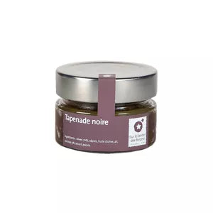 Schwarze Tapenade von Sur le Sentier des Bergers, feine französische Feinkostpaste in einer Glasdose.