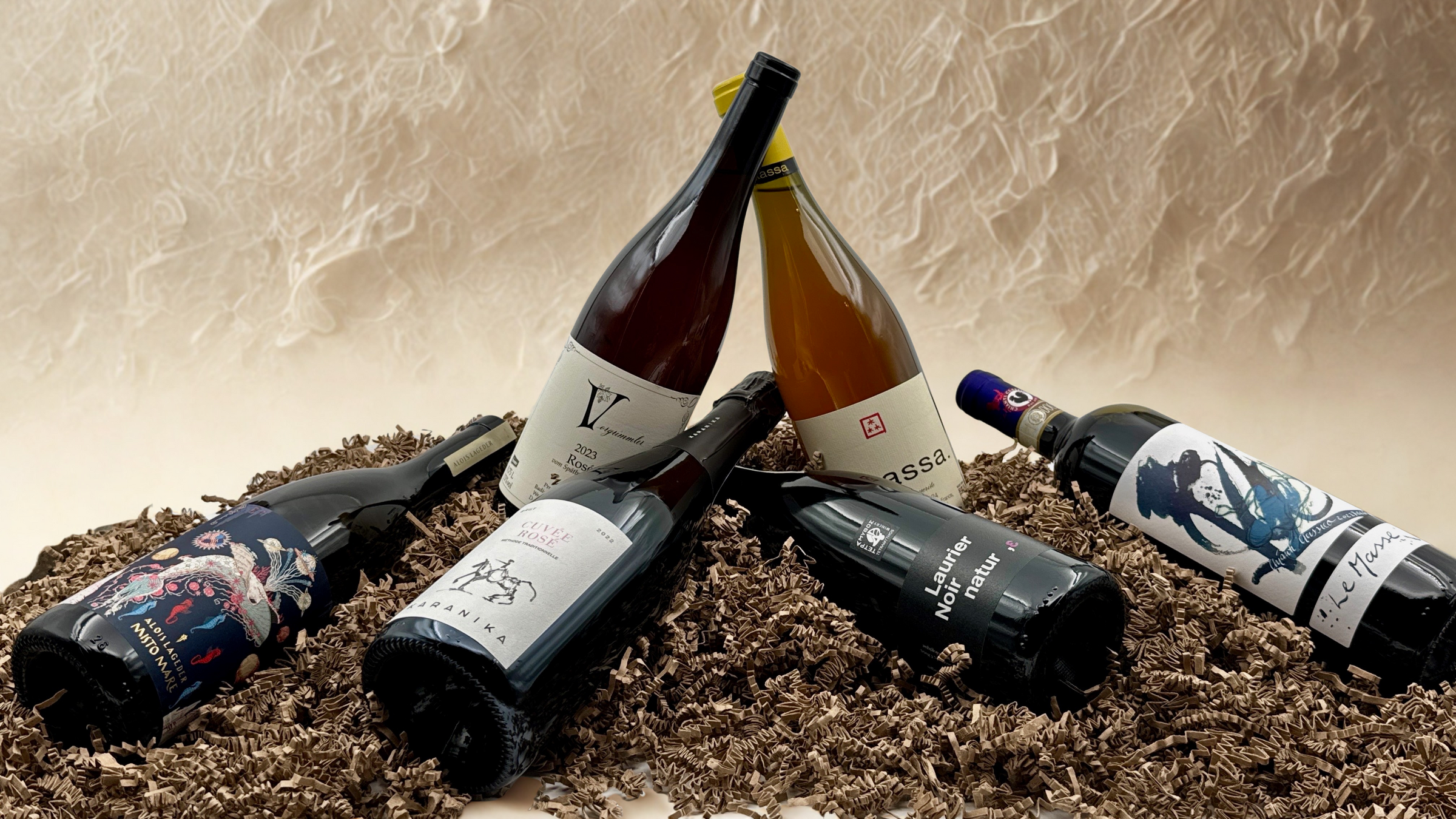 bundle of wine bottles